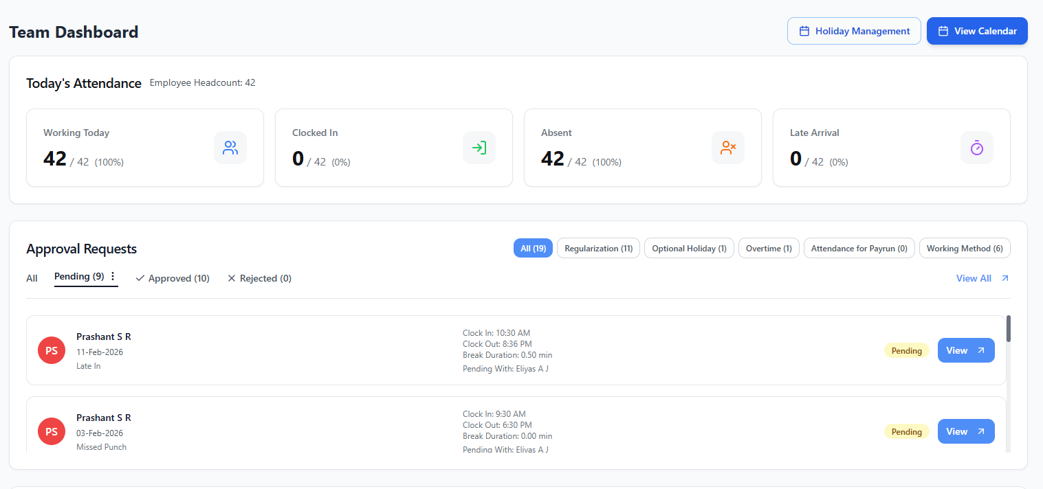 Real-time attendance dashboard in EZII Attendance software