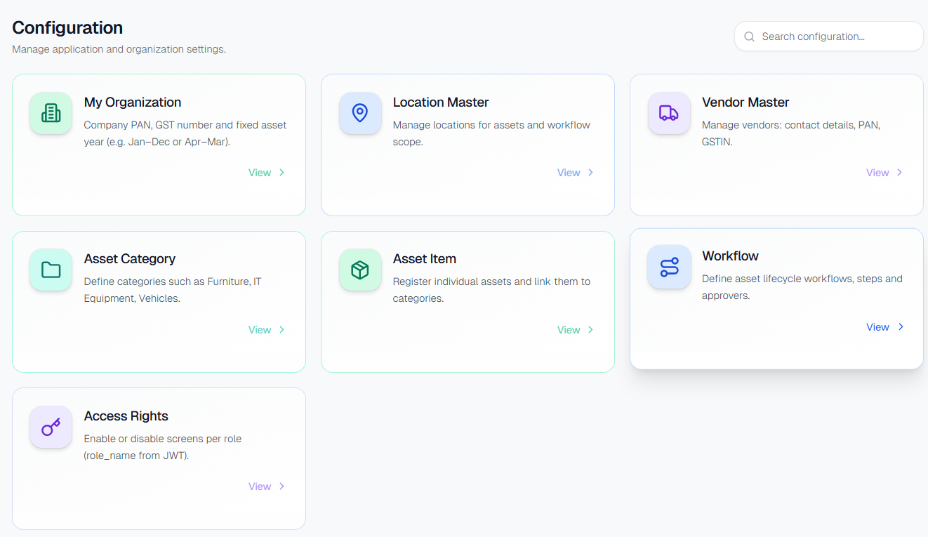 Fixed Assets workflow view